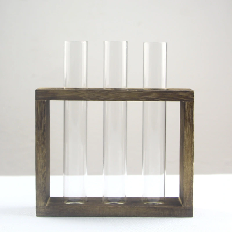 Creative Transparent Hydroponic Tube Vase Wooden Frame