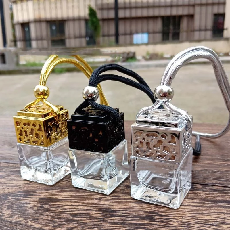 Car Perfume Bottle Pendant Gold And Silver Hollow Square