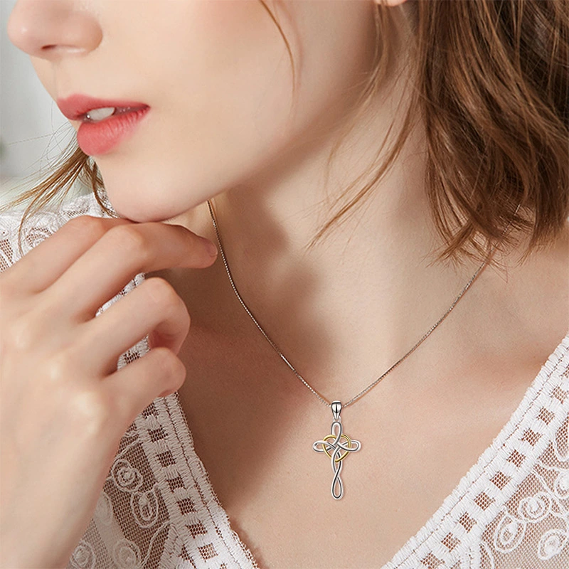 S925 Sterling Silver Celtic Knot Cross Necklace