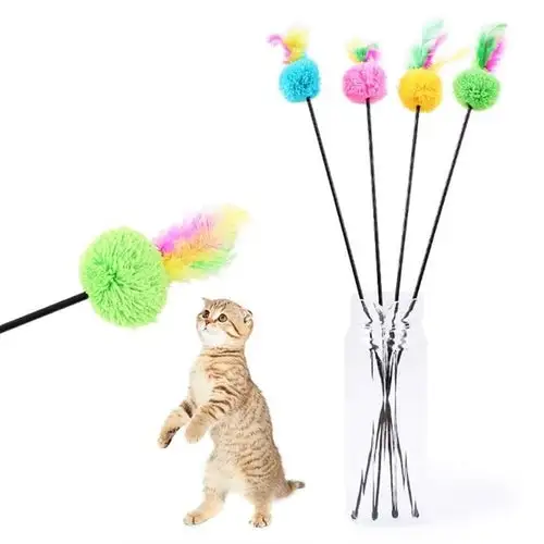 Tease Cat Toy Feather Pole Bell