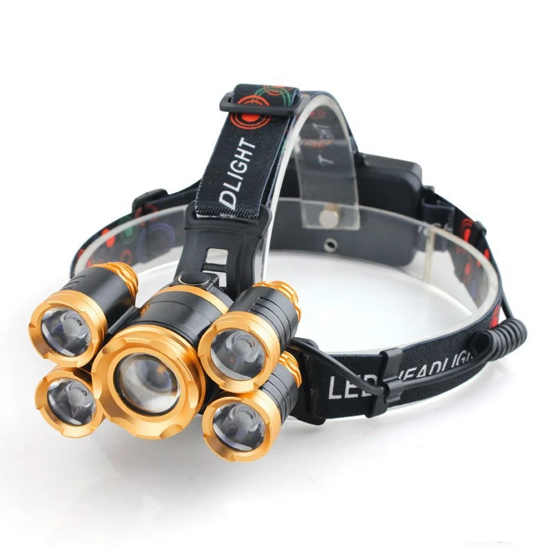 Outdoor 5LED Headlight Strong Light Telescopic Focusing Headlight