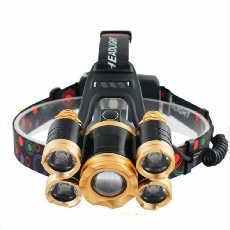 Outdoor 5LED Headlight Strong Light Telescopic Focusing Headlight