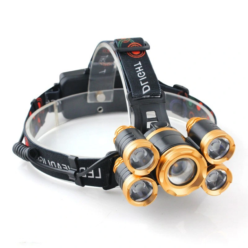 Outdoor 5LED Headlight Strong Light Telescopic Focusing Headlight