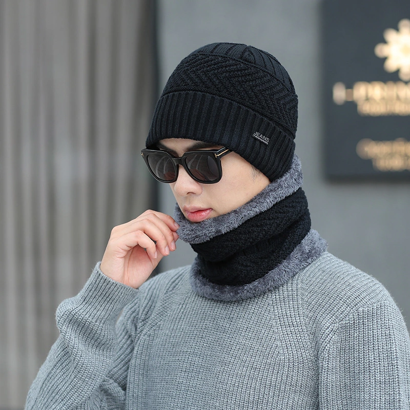 Winter Plush woolen hat Bib two piece set