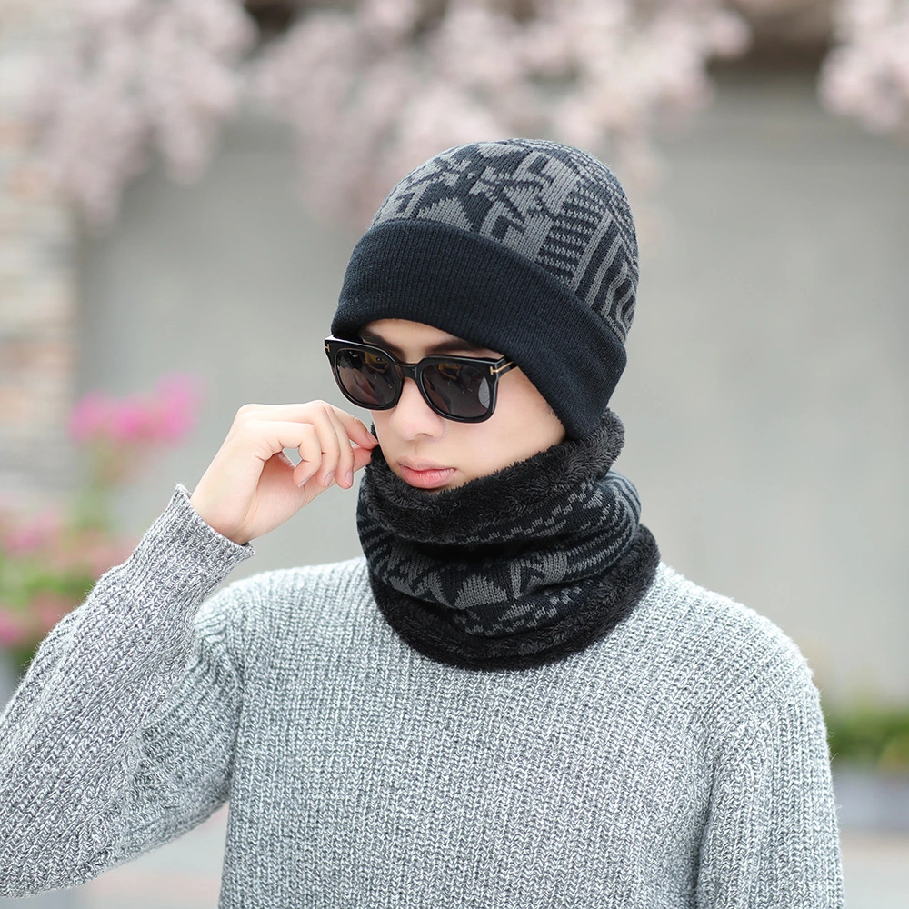 Winter Plush woolen hat Bib two piece set