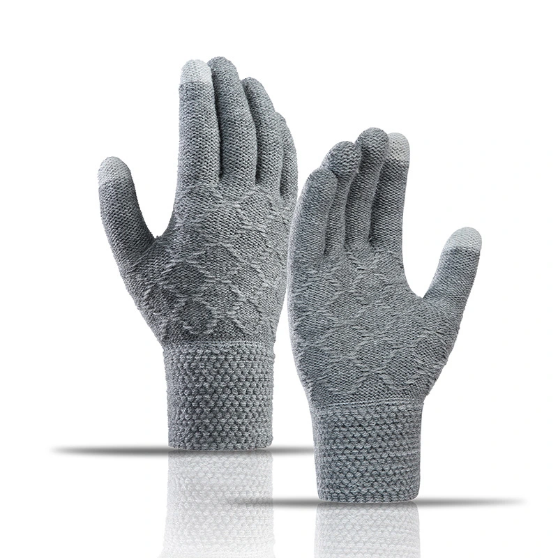 Winter Men's Wool Keep Warm Fleece-lined Finger Touch Screen Knitted Gloves