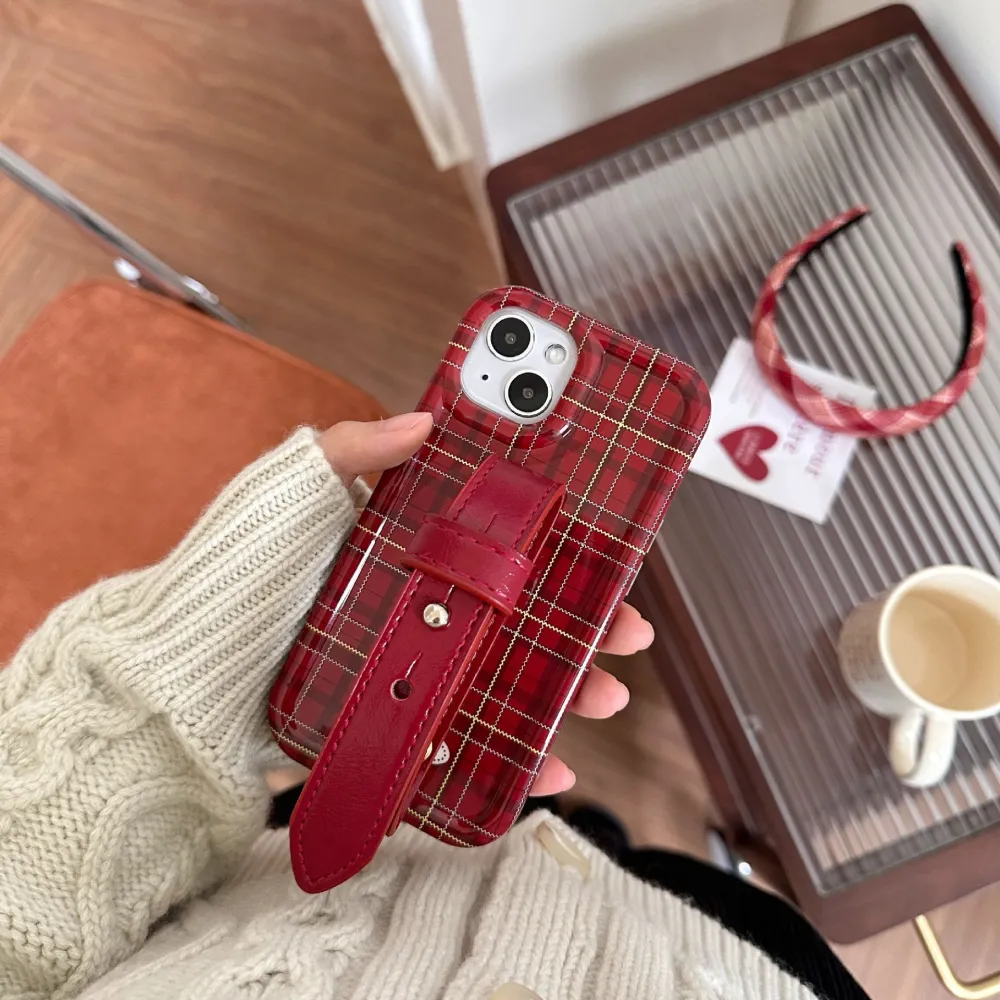 Fashion New Year Wine Red Plaid Phone Case