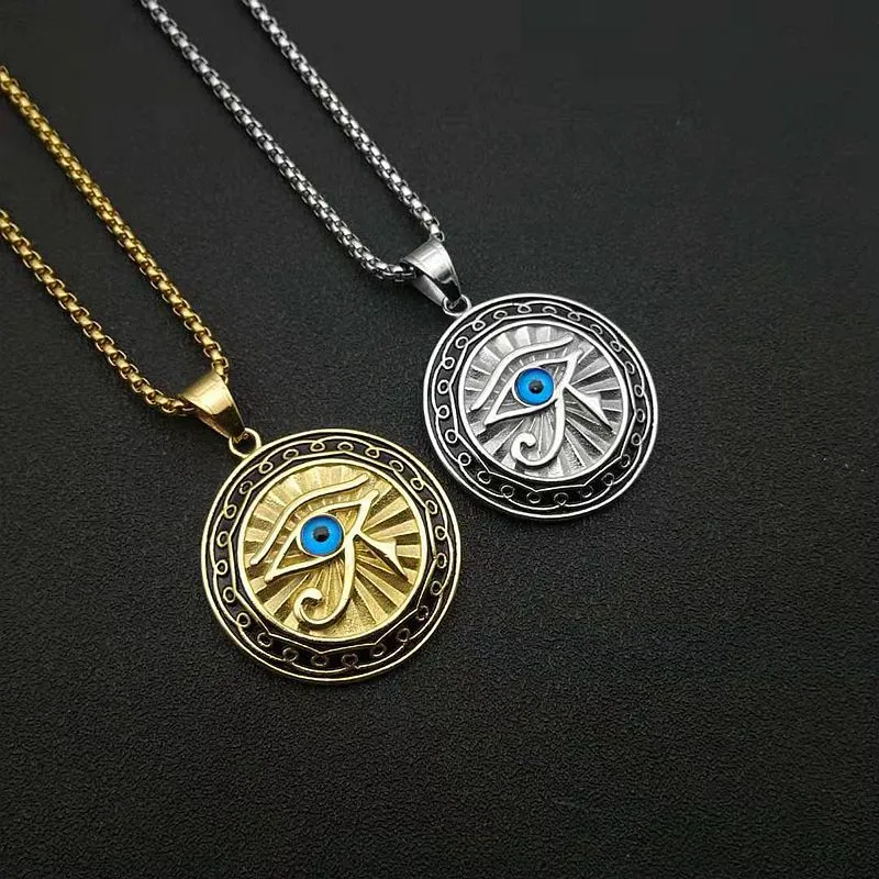 Horus Eye Titanium Steel Plated Round Plate Pendant Necklace