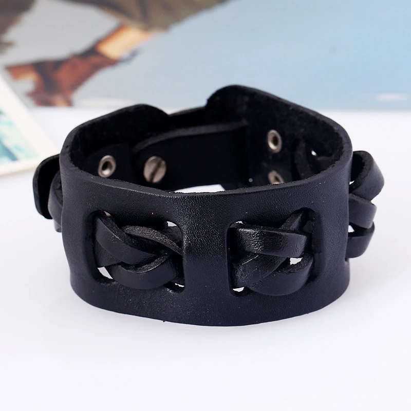 European And American Punk Vintage Men's Wide Leather Cattle Leather Bracelet