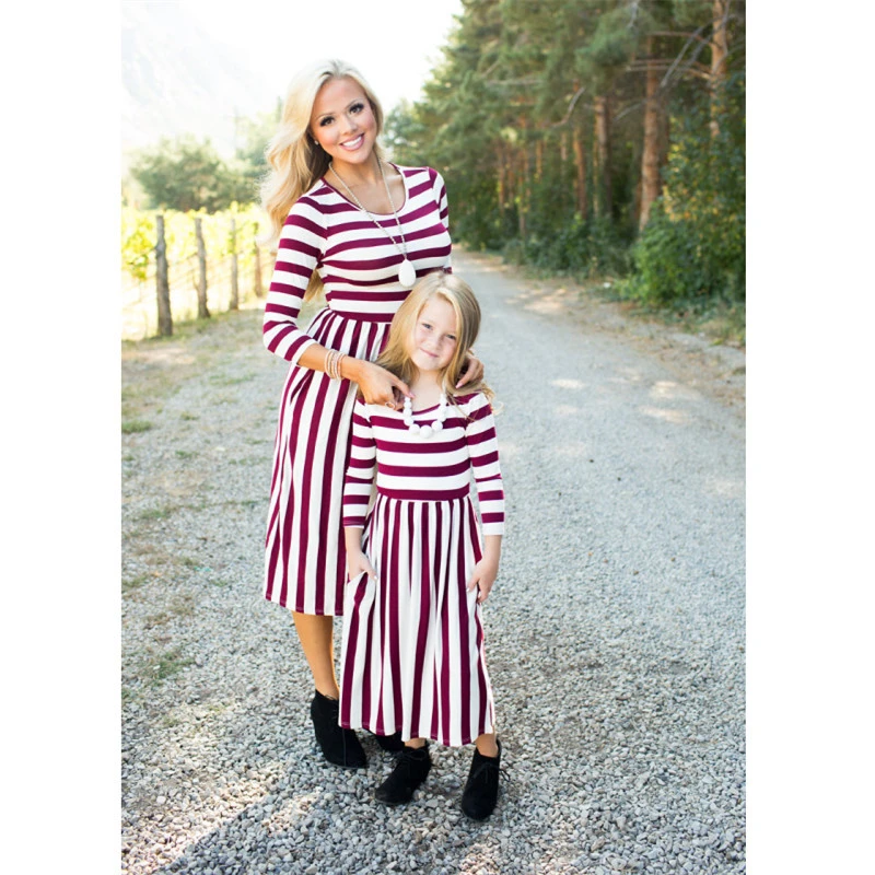 Striped Parent-child Suit Round-neck Long-sleeved Dress