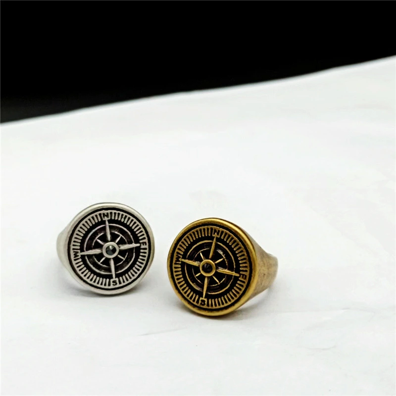 Vintage Stainless Steel Compass Ring Titanium Steel Ring