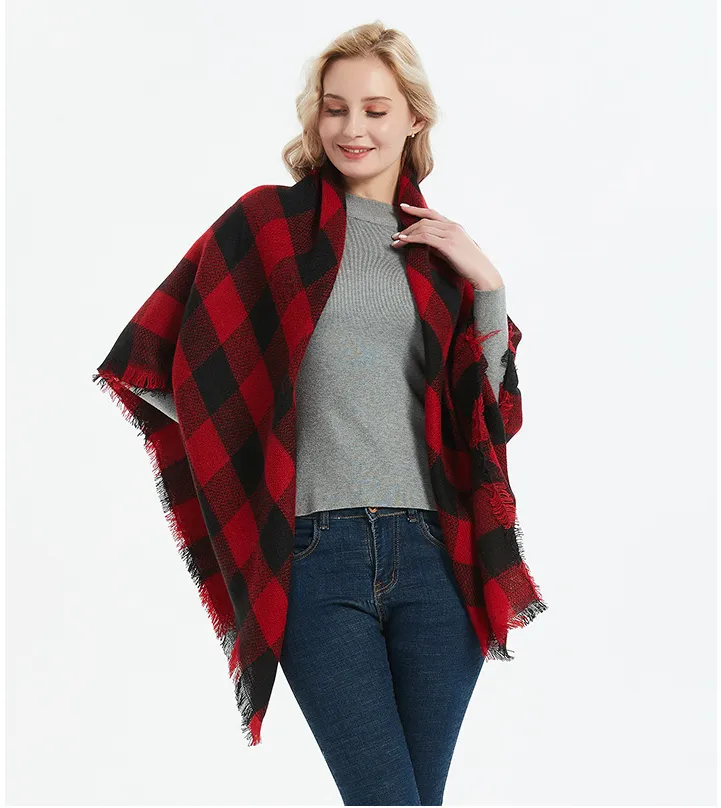 Autumn And Winter Women's Cashmere-like Red And Black Plaid Square Scarf