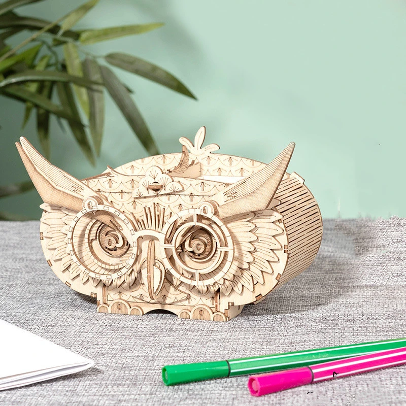 Owl Wooden 3D Puzzle Model Pen Holder