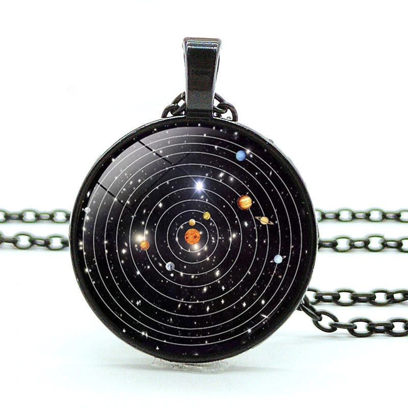 Universe Galaxy Solar System Starry Sky Pendant Necklace European And American Vintage Sweater Chain