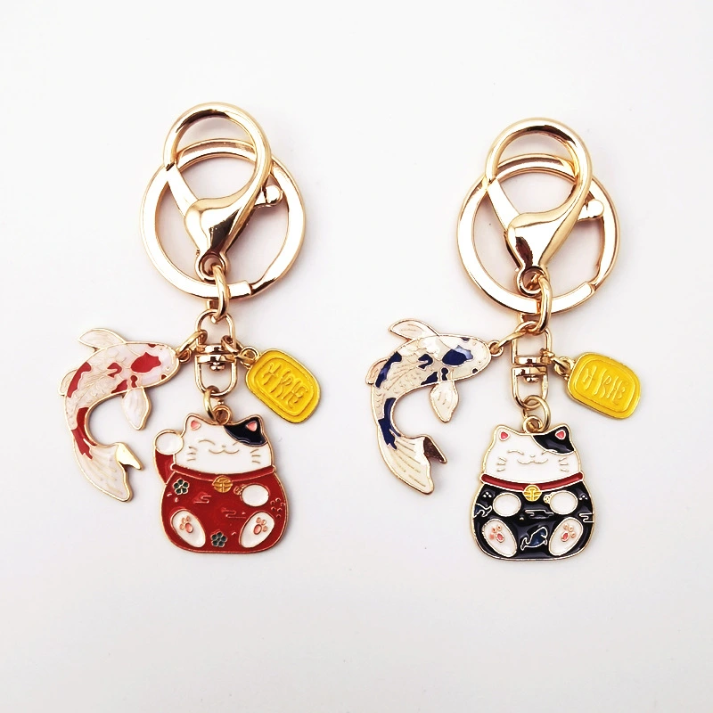 Japanese Style Fortune Cat Keychain Japanese Style Koi Car Key Pendant Creative Gift Alloy Lucky Bag Ornaments