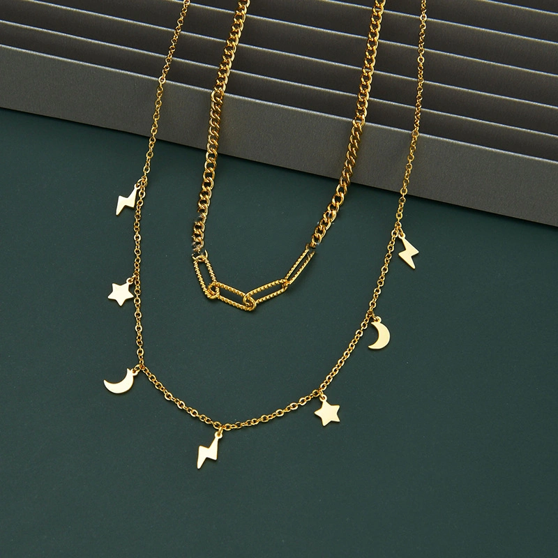 INS Cool Wind Simple Fashion Stainless Steel Star Moon Choker 18K Gold