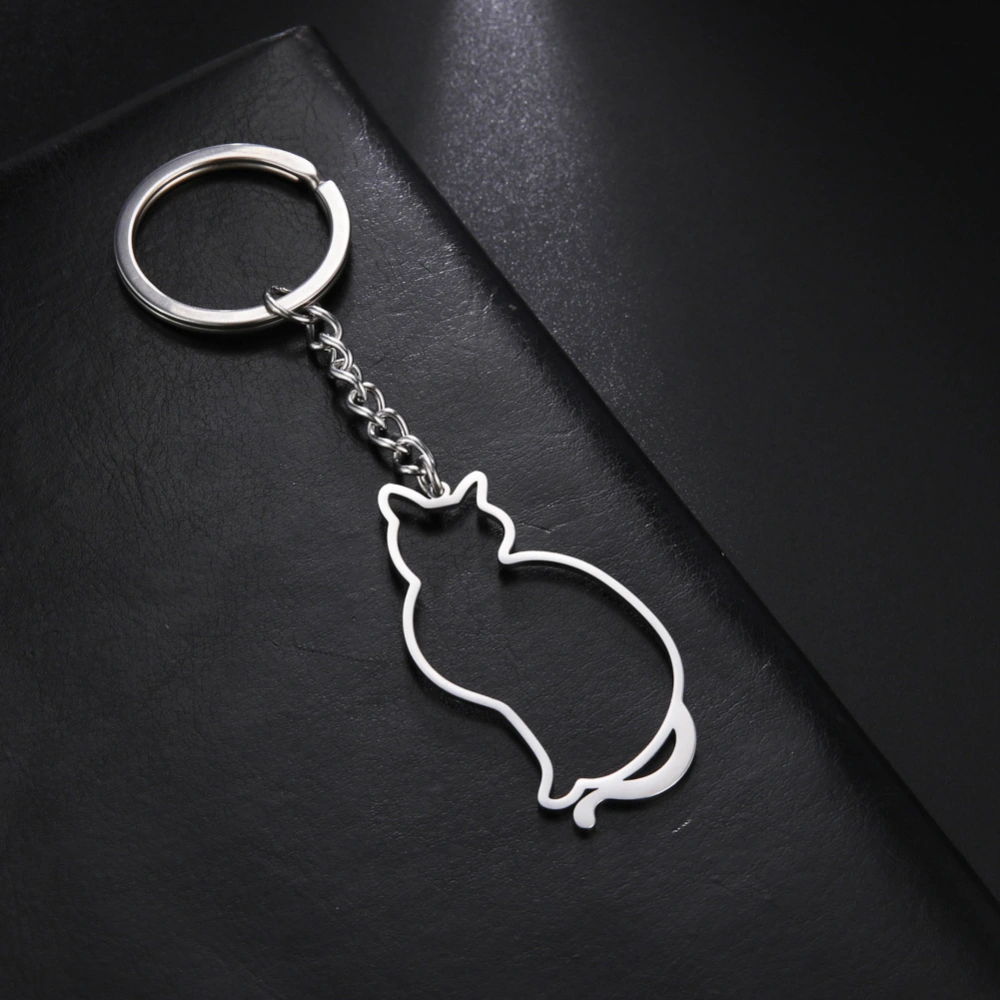 Cute Cartoon Animal Hollow Cat Pendant 304 Material Stainless Steel Key Ring