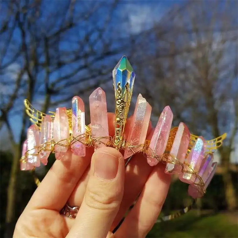 Hand-wound Natural Plated Colorful Crystal Golden Wings Crystal Pillar Bridal Hair Band