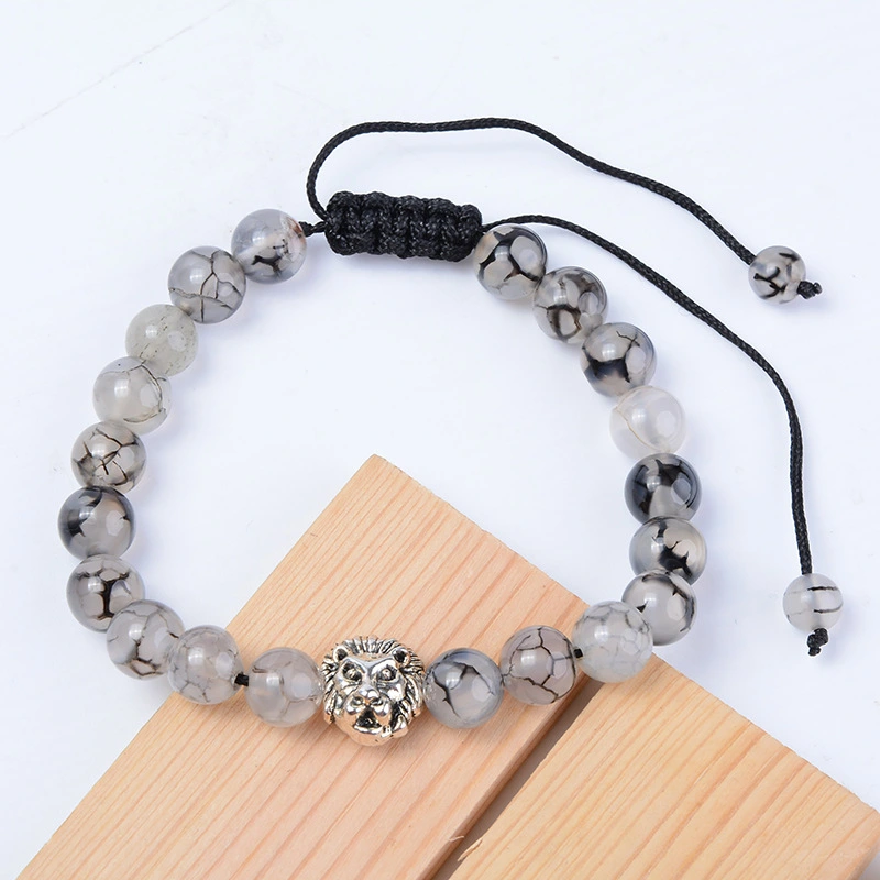 Black Dragon Pattern Agate Natural Stone Lion Head Bracelet