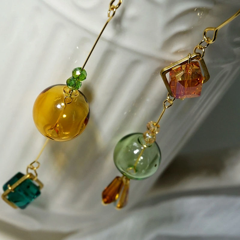 Glass Ball Asymmetric Hand Earrings