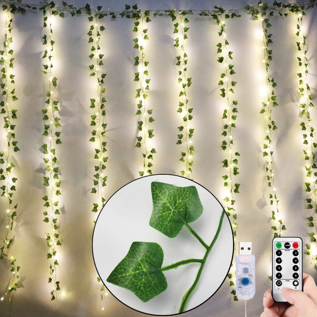 Green Leaf Rattan Curtain Led Plant Leaves Colored Lights