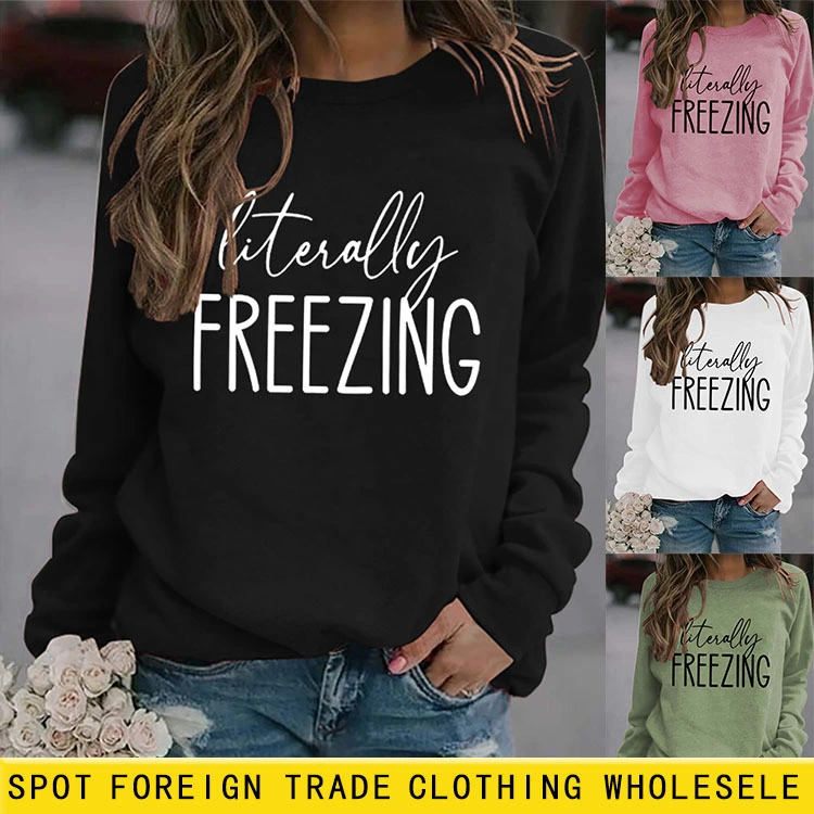 Printed Loose Pullover Simple Round Neck Long Sleeve Top Sweater
