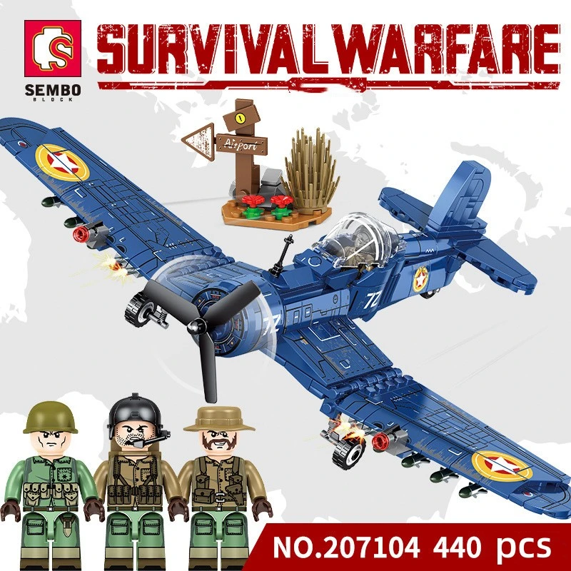 Building Blocks 207104 Survival War Series American-F4U Fighter Model Assembled Educational Toys