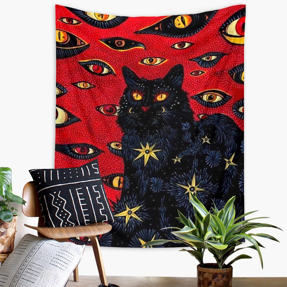 Cat Tapestry Zinc AliExpress Hot Sale Hanging Cloth Background Fabric Decorative Cloth Black Cat Cross-border New Arrival Factory Direct Sales