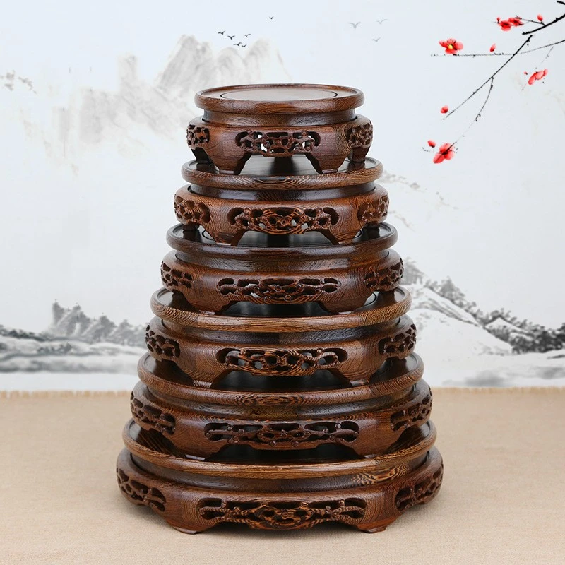 Mahogany Artifact Decoration Base Round Vase Flower Bonsai Incense Burner