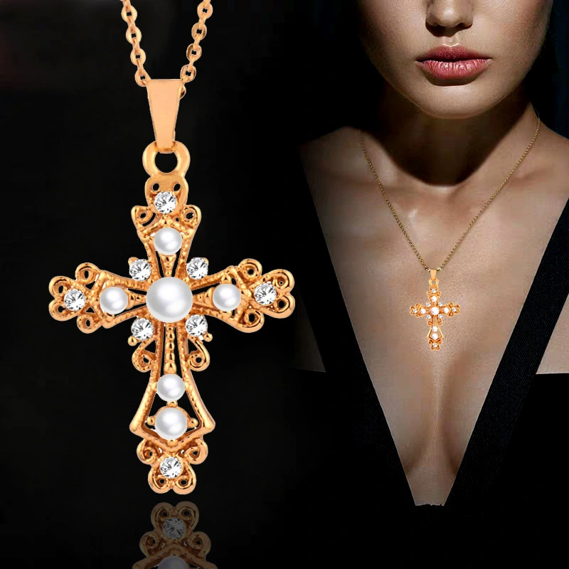 Baroque Pearl Cross Pendant Clavicle Chain