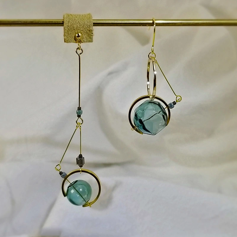 Original Vintage Glass Ball Asymmetrical Hand Made Earrings