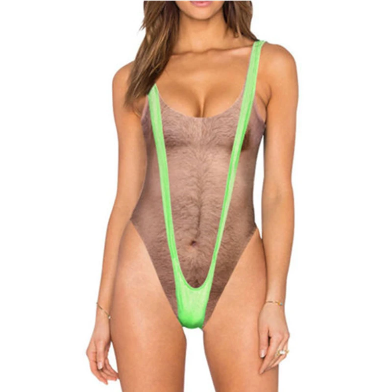 Ladies Faux Skin Breast Hair One-Piece Swimsuit
