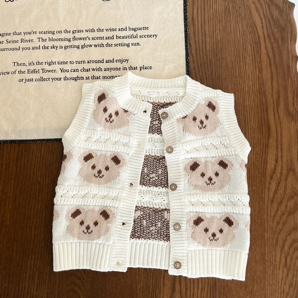 Child Bear Cardigan Knitted Vest Jacket