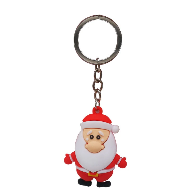  Christmas Keychain Santa Claus Christmas Tree Pendant Elk Keychain PVC Soft Rubber Stand Ornament Gifts