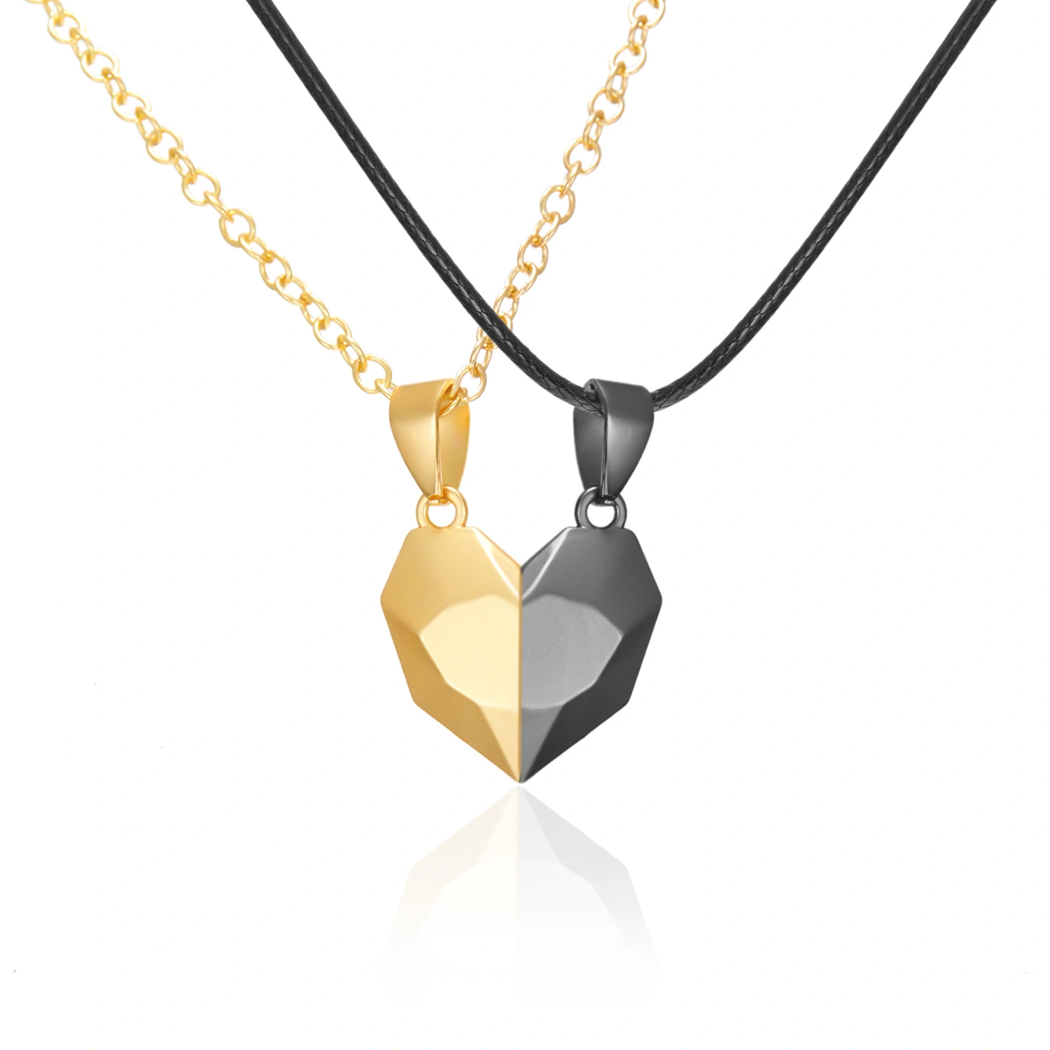 Couple Necklace Black And White Heart-shaped Multi-part