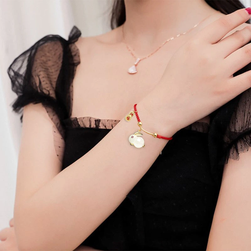 Lovely Rabbit Bracelet For Women Girl Festival Gift Tiger Stone Link Chain Jewelry Accessories