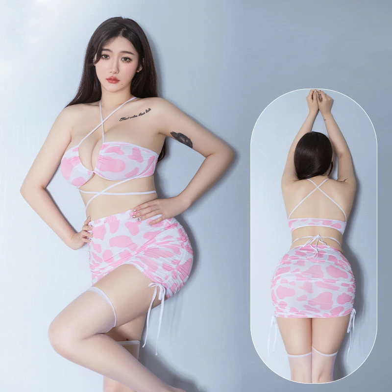 Cow Printed Sexy Bundled Split Suit