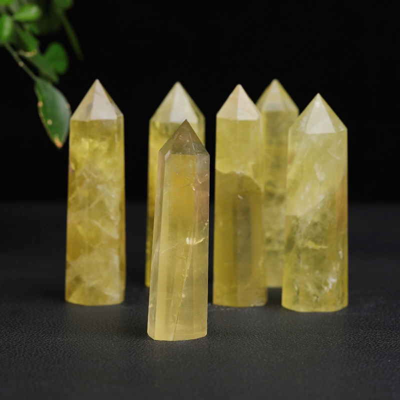 Single-pointed Hexagonal Prism Citrine Rough Stone Grinding Office Ornaments