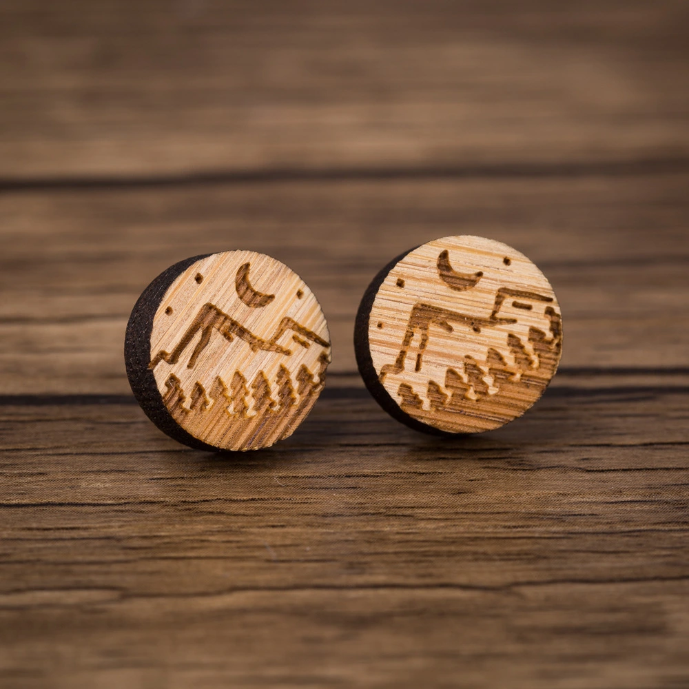 Scenery Deep Forest Night Color Decoration Mountains, Rivers, Woods, Stars, Moon Wooden Studs