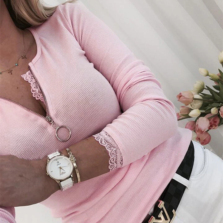 Women's Fashion Casual Ring Zipper Knitted Pullover Underwear Top