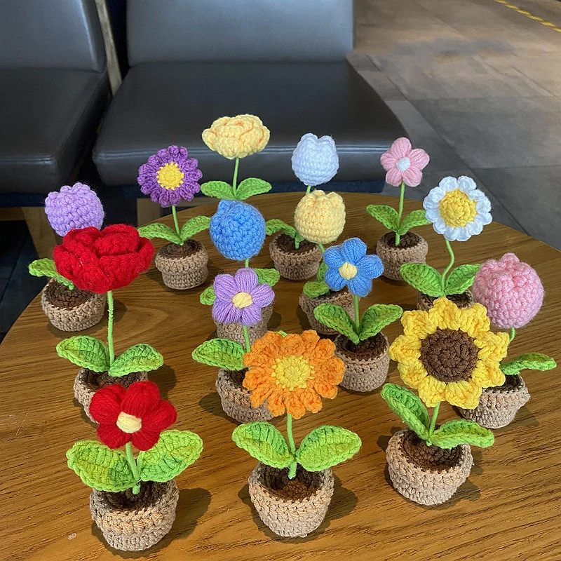 Hand Woven Mini Small Potted Flowers