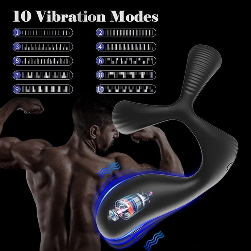 Men's Rear Rubber Column Gland Massager Silicone Vibrating Three-ring Horseshoe Ring Product