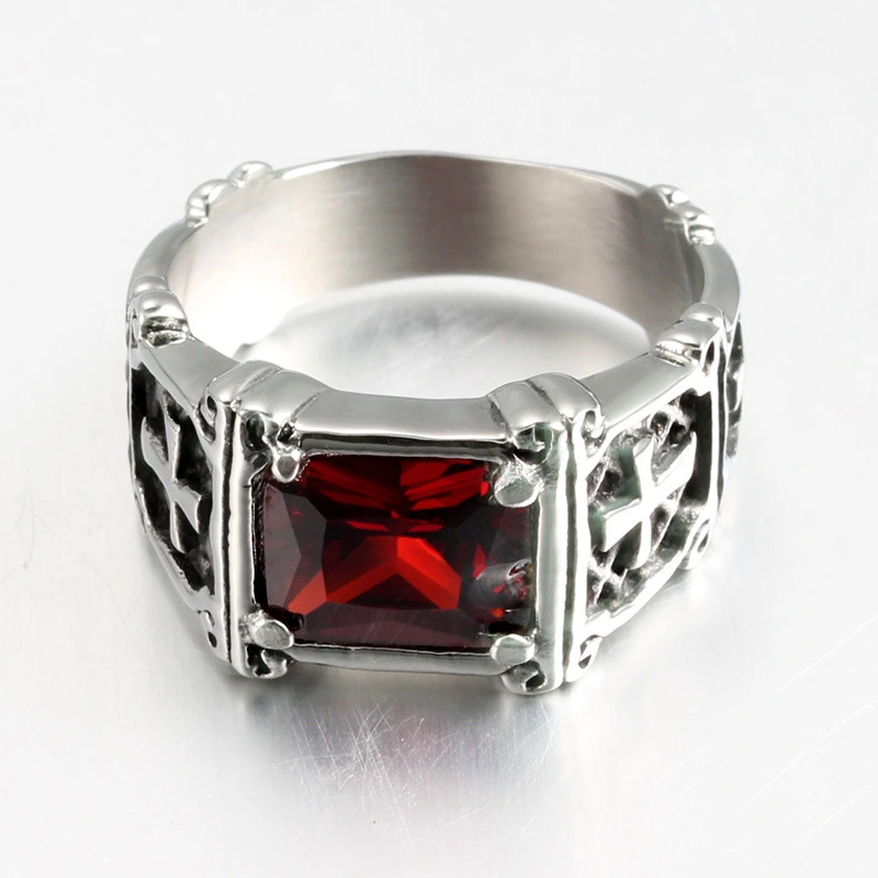 Men's Ring Red Black Inlaid Zircon Titanium Steel European And American Domineering Ring