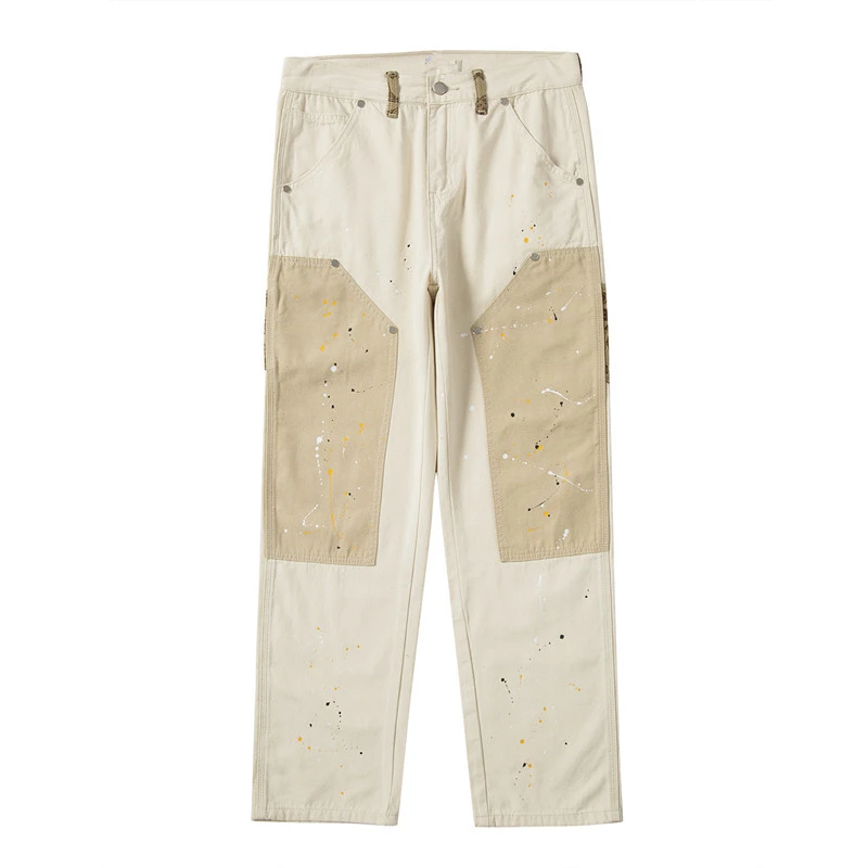 Khaki Cashew Patchwork Ink Splash Trousers Casual Pants