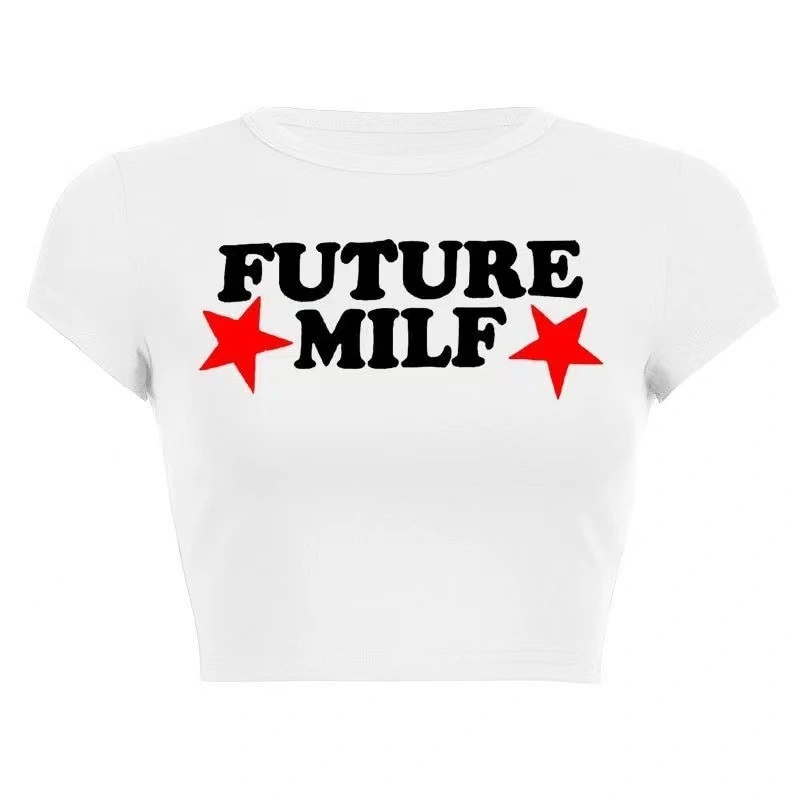 Wind Women's Trend Short Tight Letter Print T-shirt Hot Girl Tops Female