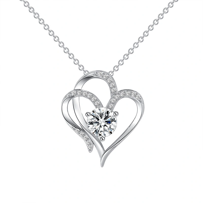 Heart To Heart Love Elegant Temperament High Sense Double Heart Pendant Necklace Girl