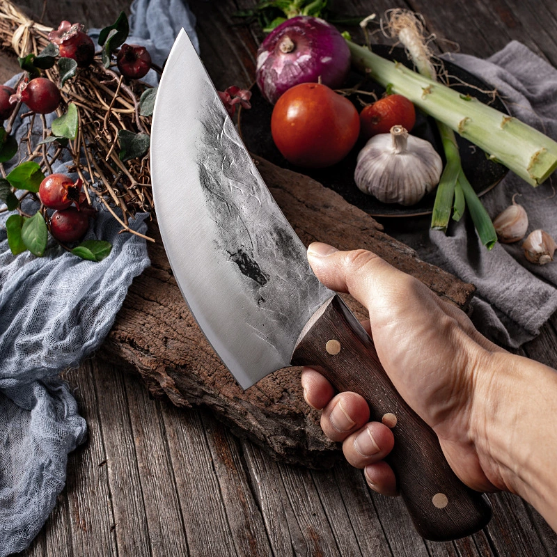 Cutting Meat With Carbon Steel Butcher Knife