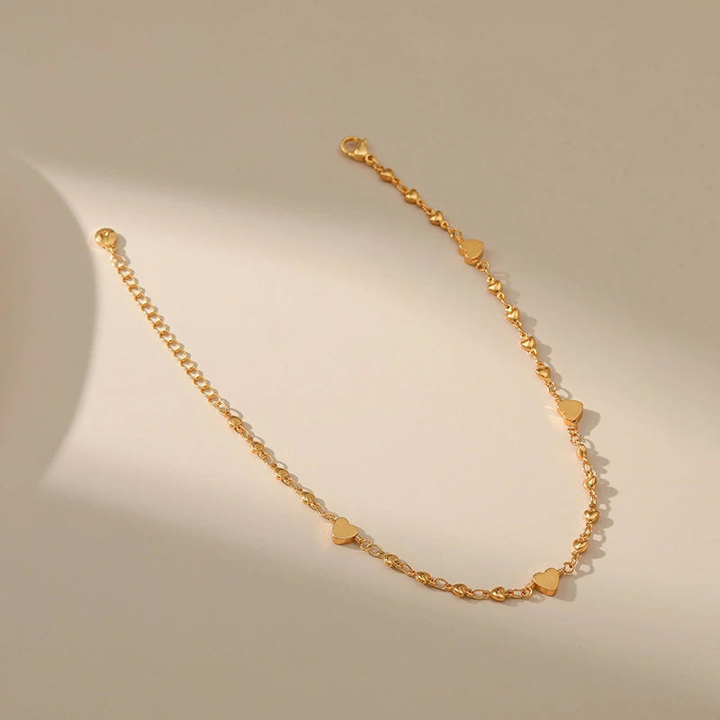 18K Real Gold Solid Heart Design Sweet And Versatile Anklet