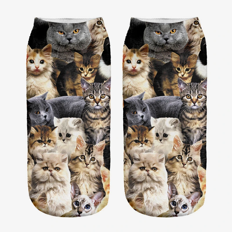 New 3D Printed Socks White Standing Little Yellow Cat Hands Up Kitty Digital Socks