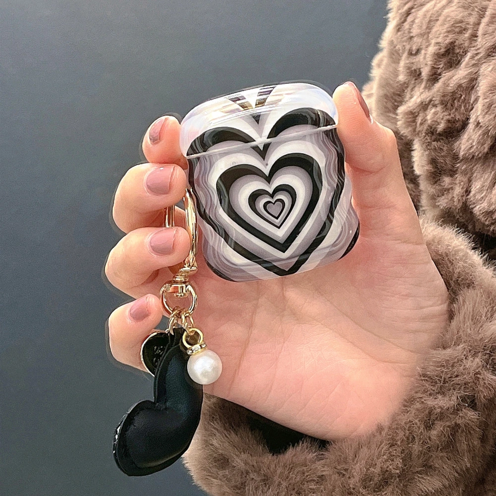 Black Stacked Heart Earphone Case